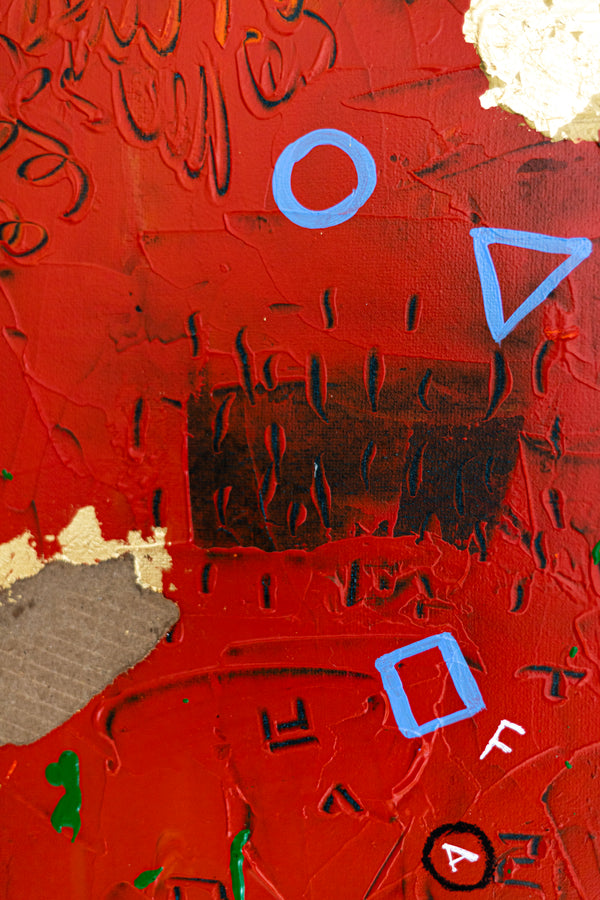 Abstract Painting - Original Wall Art – Oil & Acrylic on Canvas – Red Contemporary Modern Wall Art – Pretiosus Cadmii (20"x20" | 50x50cm)