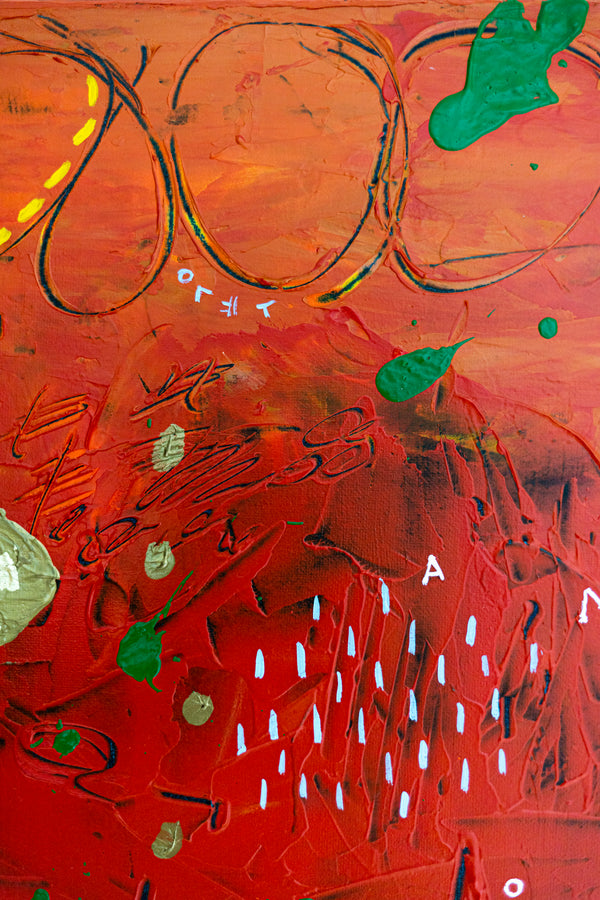 Abstract Painting - Original Wall Art – Oil & Acrylic on Canvas – Red Contemporary Modern Wall Art – Pretiosus Cadmii (20"x20" | 50x50cm)
