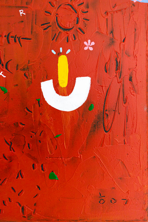 Abstract Painting - Original Wall Art – Oil & Acrylic on Canvas – Red Contemporary Modern Wall Art – Pretiosus Cadmii (20"x20" | 50x50cm)