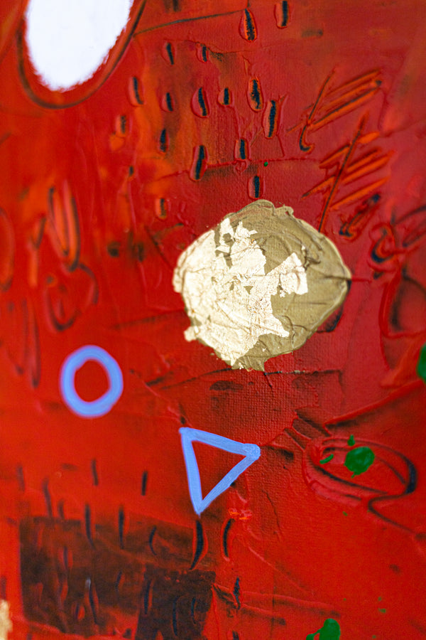 Abstract Painting - Original Wall Art – Oil & Acrylic on Canvas – Red Contemporary Modern Wall Art – Pretiosus Cadmii (20"x20" | 50x50cm)