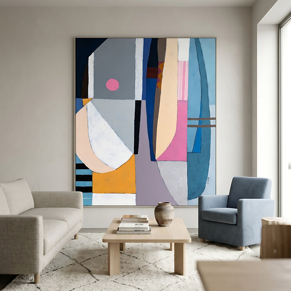 Teal Minimalist Abstract Wall Art — Large Original Oil Painting, Textured Canvas — "Quiet Pivot"