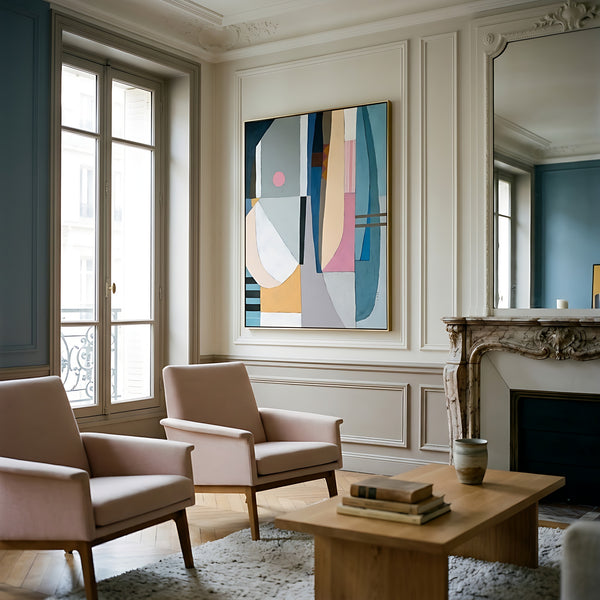 Teal Minimalist Abstract Wall Art — Large Original Oil Painting, Textured Canvas — "Quiet Pivot"