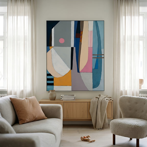 Teal Minimalist Abstract Wall Art — Large Original Oil Painting, Textured Canvas — "Quiet Pivot"