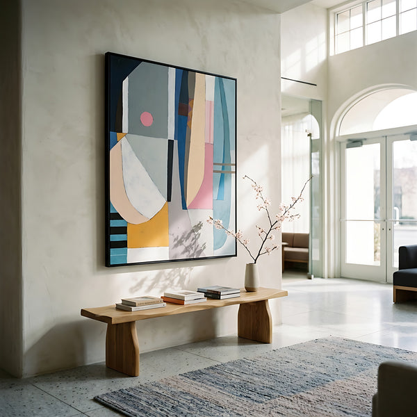 Teal Minimalist Abstract Wall Art — Large Original Oil Painting, Textured Canvas — "Quiet Pivot"