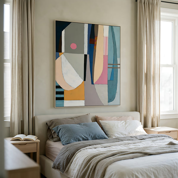 Teal Minimalist Abstract Wall Art — Large Original Oil Painting, Textured Canvas — "Quiet Pivot"