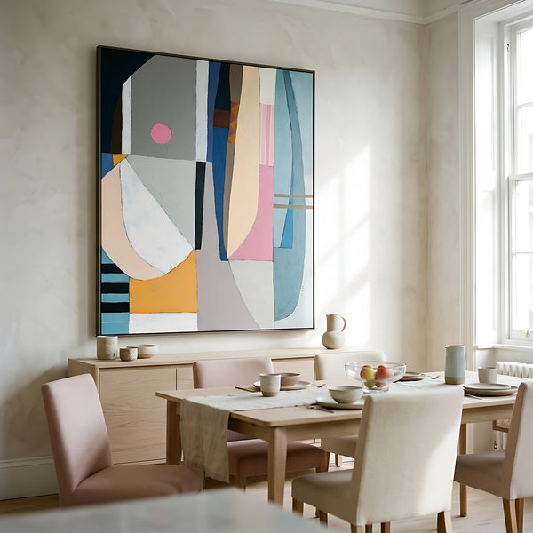 Teal Minimalist Abstract Wall Art — Large Original Oil Painting, Textured Canvas — "Quiet Pivot"