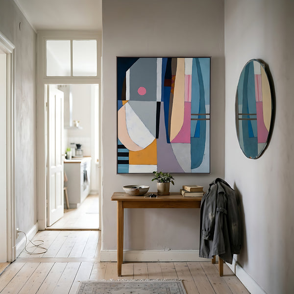 Teal Minimalist Abstract Wall Art — Large Original Oil Painting, Textured Canvas — "Quiet Pivot"