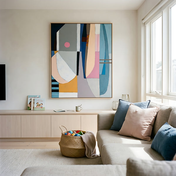 Teal Minimalist Abstract Wall Art — Large Original Oil Painting, Textured Canvas — "Quiet Pivot"