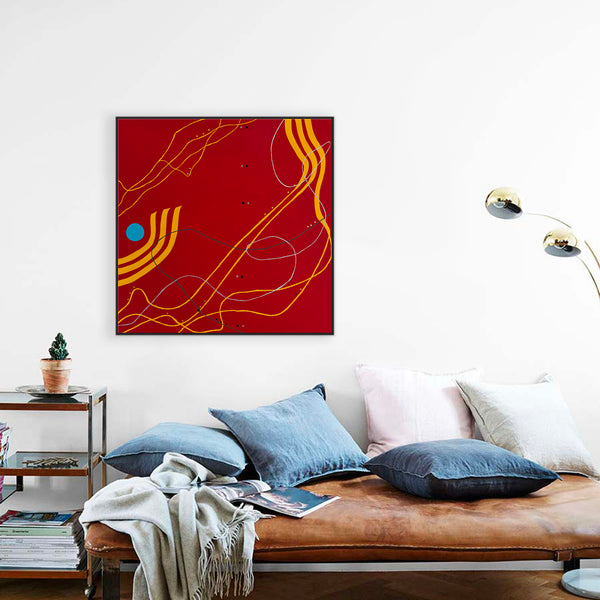 Original Modern Abstract Painting in Oil and Acrylic, Minimalism Canvas Wall Art | Red night melody (36"x36")