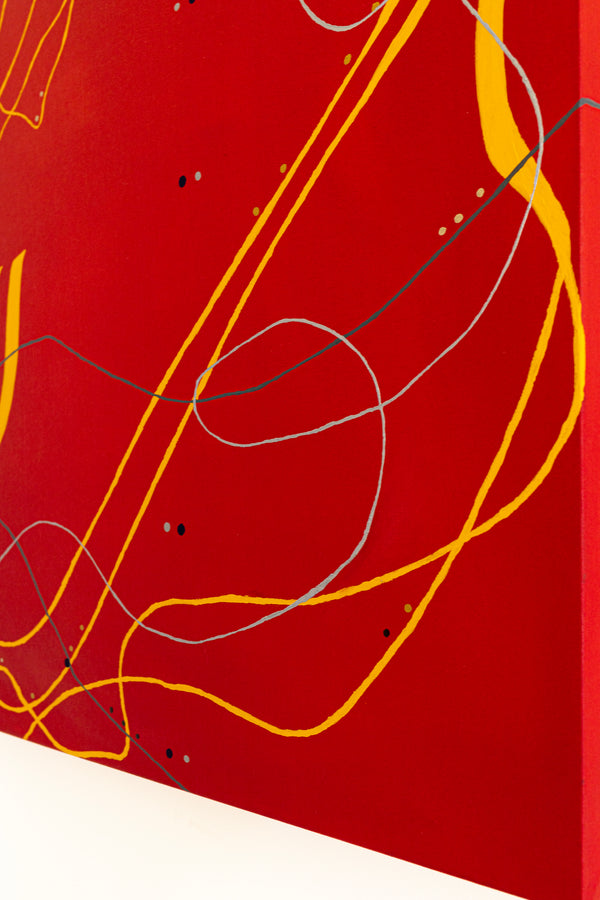 Original Modern Abstract Painting in Oil and Acrylic, Minimalism Canvas Wall Art | Red night melody (36"x36")