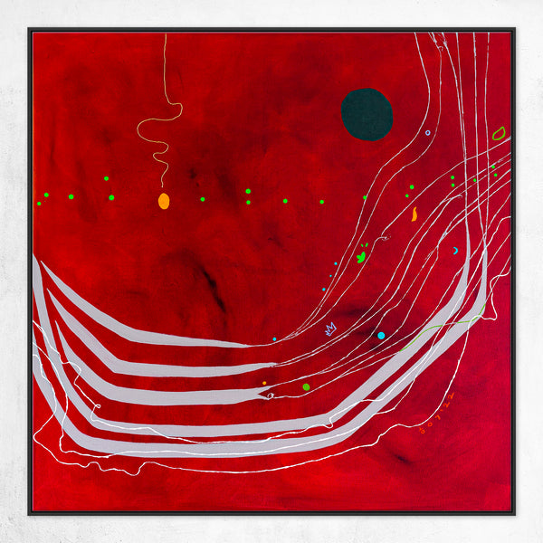Abstract Original Painting Reflecting the Rich Texture & Space-filled Beauty of a Crimson Twilight | Red night of resonance (48"x48")