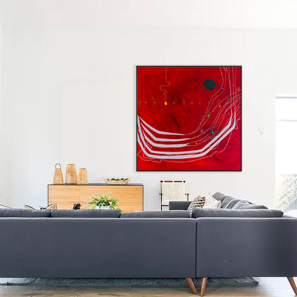 Abstract Original Painting Reflecting the Rich Texture & Space-filled Beauty of a Crimson Twilight | Red night of resonance (48"x48")