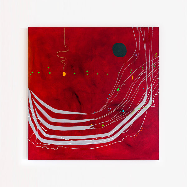 Abstract Original Painting Reflecting the Rich Texture & Space-filled Beauty of a Crimson Twilight | Red night of resonance (48"x48")