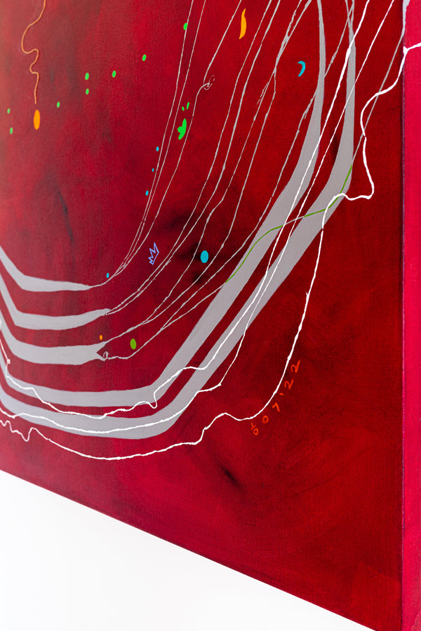 Abstract Original Painting Reflecting the Rich Texture & Space-filled Beauty of a Crimson Twilight | Red night of resonance (48"x48")