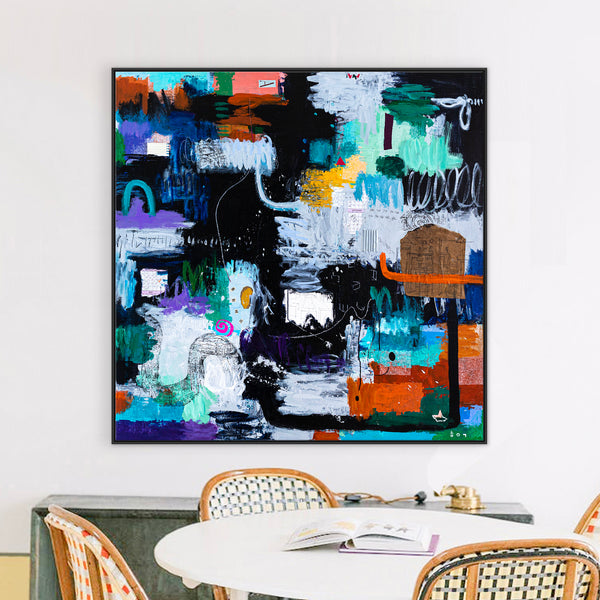 Large Original Abstract Art Sensuous Expression of Colors Modern Contemporary Painting | Rever (48"x48")