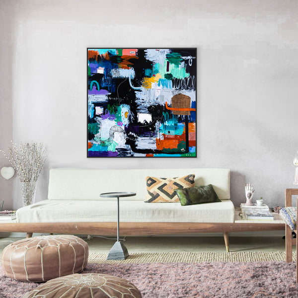 Large Original Abstract Art Sensuous Expression of Colors Modern Contemporary Painting | Rever (48"x48")