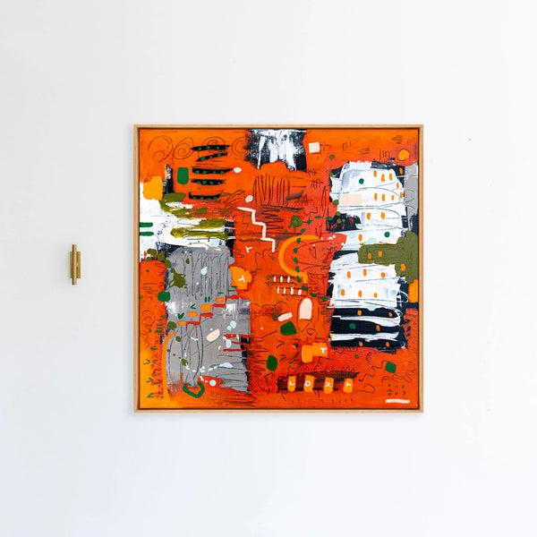 Abstract Painting – Original Wall Art – Acrylic & Oil Painting on Canvas, Mixed Media Painting – Rhythm in Orange – 20"x20" (50x50cm)