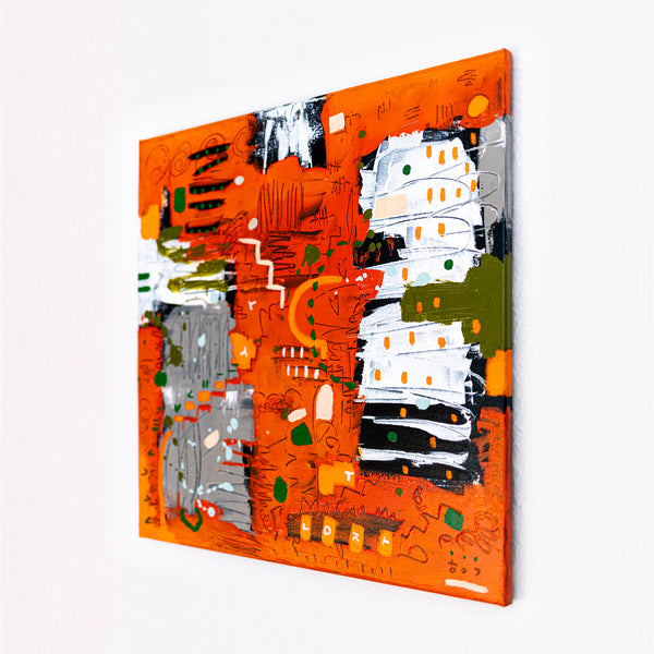 Abstract Painting – Original Wall Art – Acrylic & Oil Painting on Canvas, Mixed Media Framed Painting – Rhythm in Orange – 20"x20" (50x50cm)