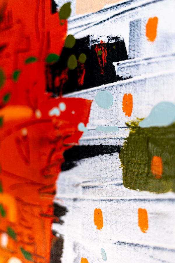 Abstract Painting – Original Wall Art – Acrylic & Oil Painting on Canvas, Mixed Media Painting – Rhythm in Orange – 20"x20" (50x50cm)