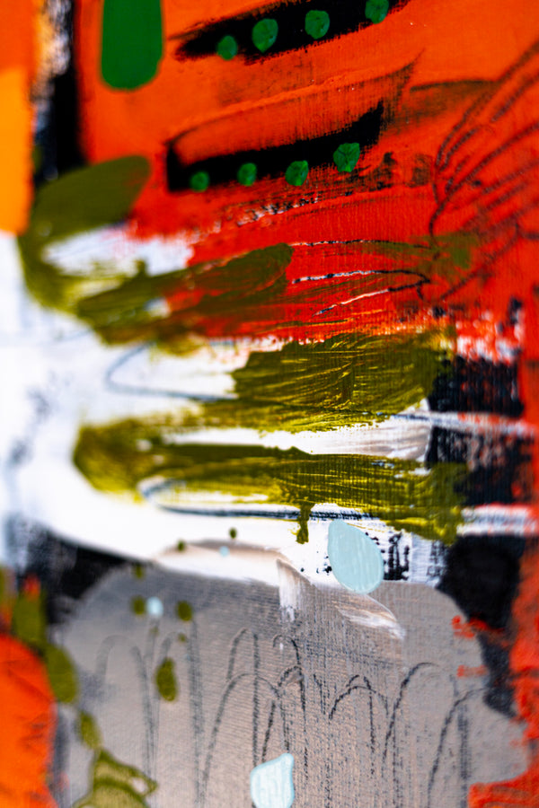 Abstract Painting – Original Wall Art – Acrylic & Oil Painting on Canvas, Mixed Media Painting – Rhythm in Orange – 20"x20" (50x50cm)