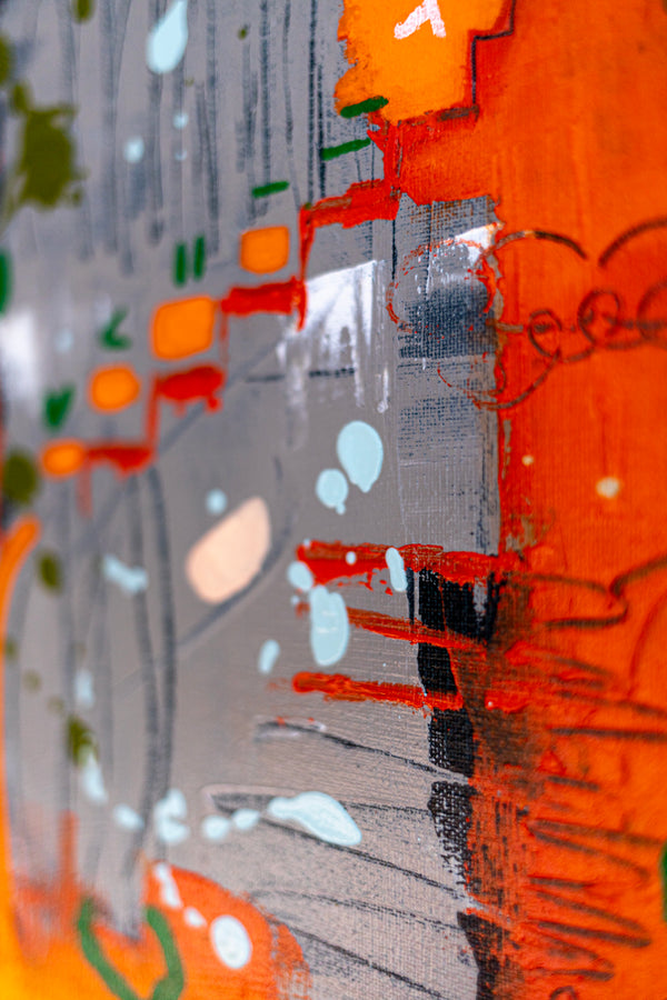 Abstract Painting – Original Wall Art – Acrylic & Oil Painting on Canvas, Mixed Media Framed Painting – Rhythm in Orange – 20"x20" (50x50cm)