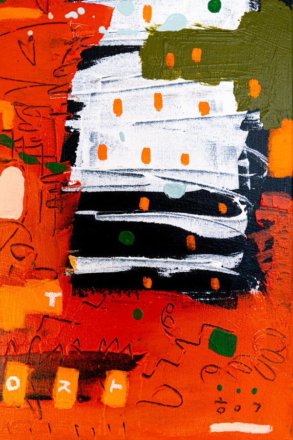 Abstract Painting – Original Wall Art – Acrylic & Oil Painting on Canvas, Mixed Media Painting – Rhythm in Orange – 20"x20" (50x50cm)