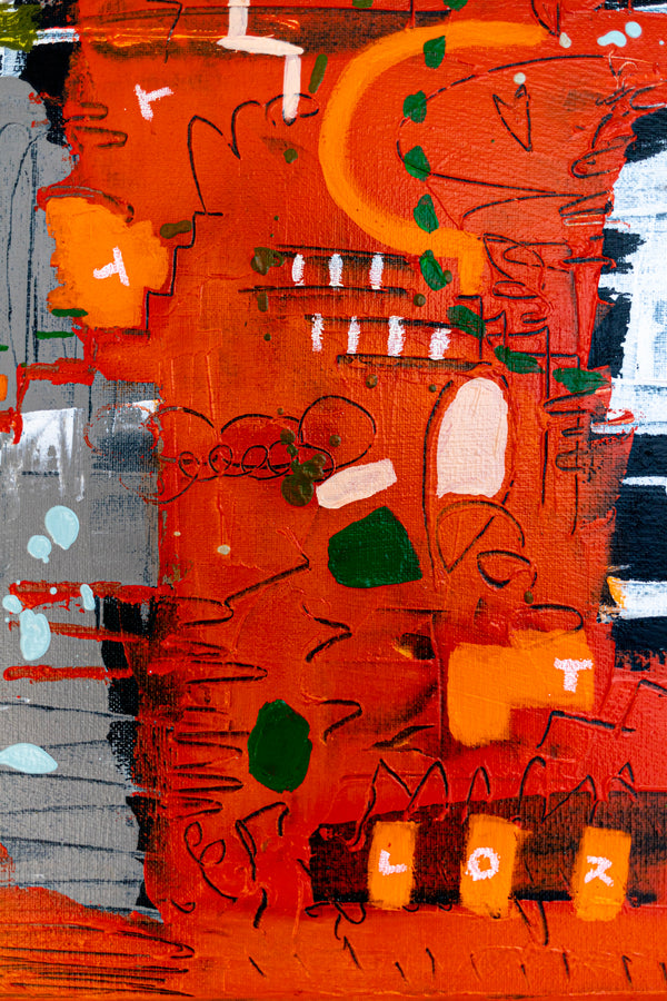 Abstract Painting – Original Wall Art – Acrylic & Oil Painting on Canvas, Mixed Media Painting – Rhythm in Orange – 20"x20" (50x50cm)