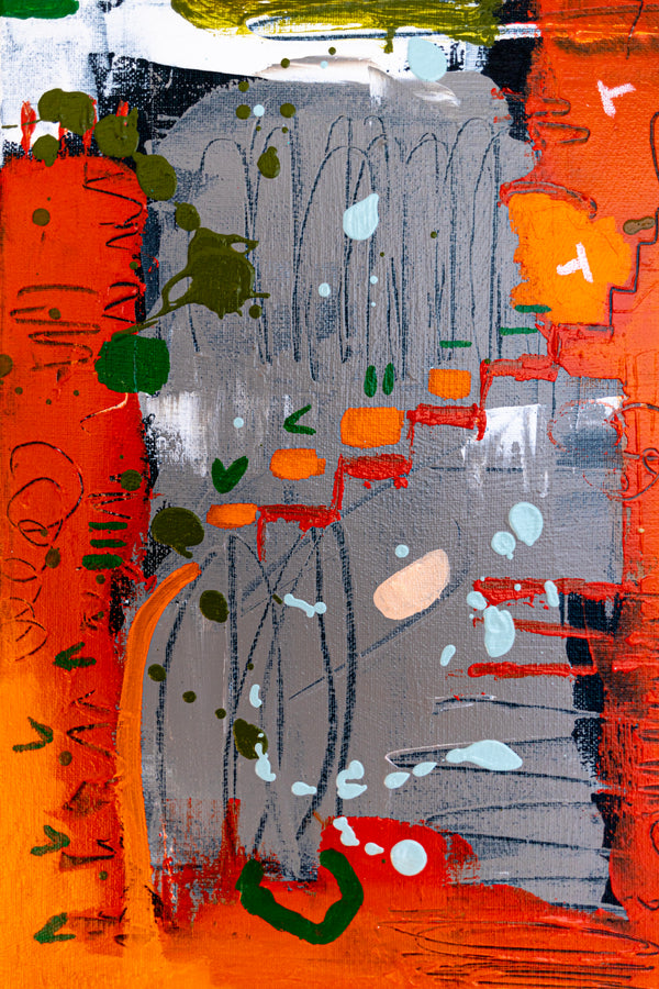 Abstract Painting – Original Wall Art – Acrylic & Oil Painting on Canvas, Mixed Media Painting – Rhythm in Orange – 20"x20" (50x50cm)