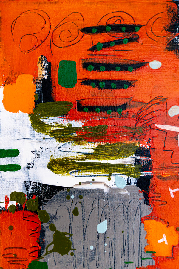 Abstract Painting – Original Wall Art – Acrylic & Oil Painting on Canvas, Mixed Media Framed Painting – Rhythm in Orange – 20"x20" (50x50cm)