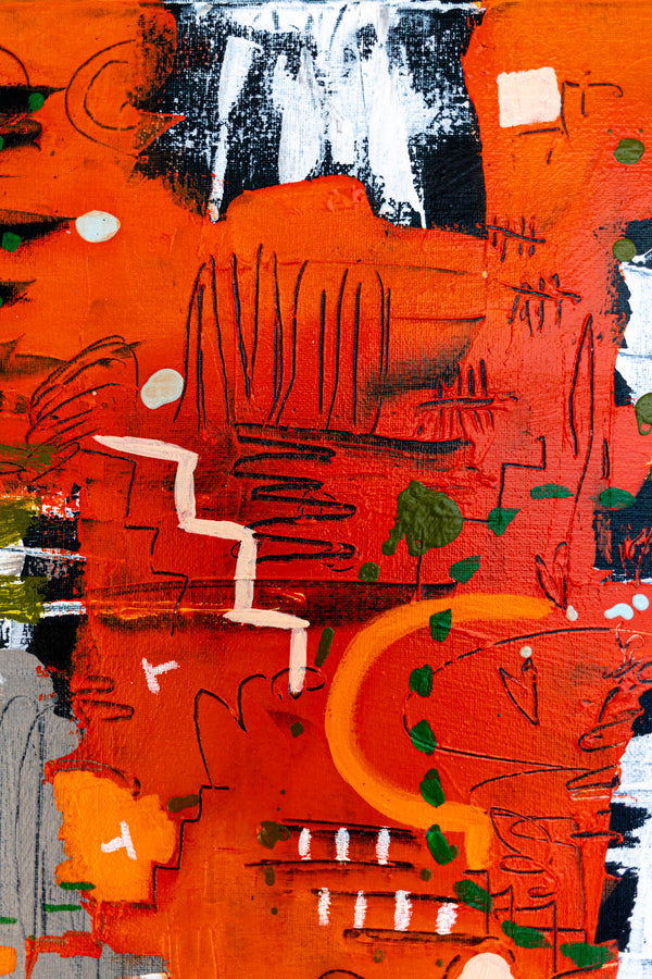 Abstract Painting – Original Wall Art – Acrylic & Oil Painting on Canvas, Mixed Media Painting – Rhythm in Orange – 20"x20" (50x50cm)