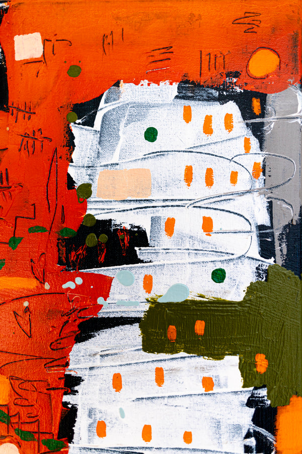 Abstract Painting – Original Wall Art – Acrylic & Oil Painting on Canvas, Mixed Media Painting – Rhythm in Orange – 20"x20" (50x50cm)