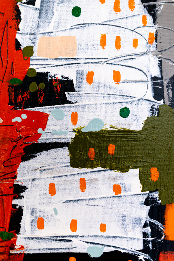 Abstract Painting – Original Wall Art – Acrylic & Oil Painting on Canvas, Mixed Media Painting – Rhythm in Orange – 20"x20" (50x50cm)