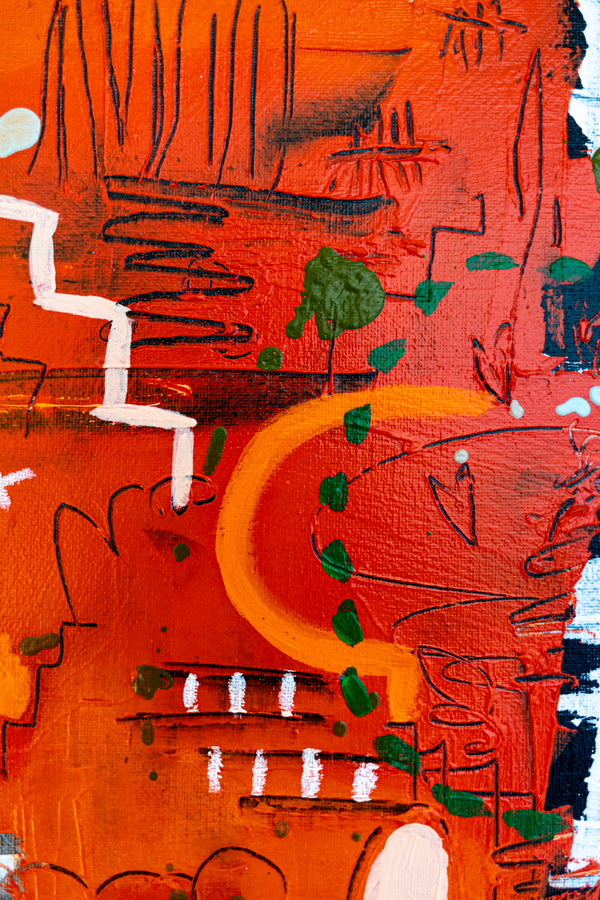 Abstract Painting – Original Wall Art – Acrylic & Oil Painting on Canvas, Mixed Media Painting – Rhythm in Orange – 20"x20" (50x50cm)