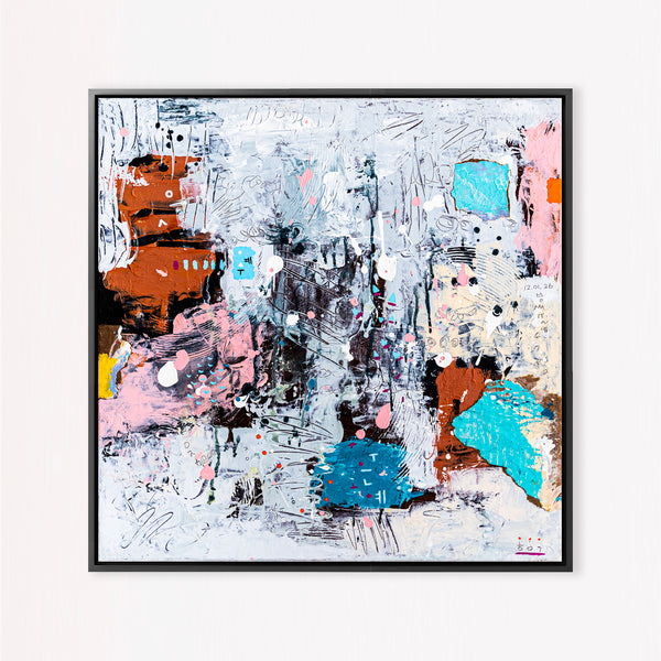 Abstract Painting – Original Acrylic & Oil Painting on Canvas, Mixed Media Modern Painting  – Rhythmus Silentii (20"x20" | 50x50cm)