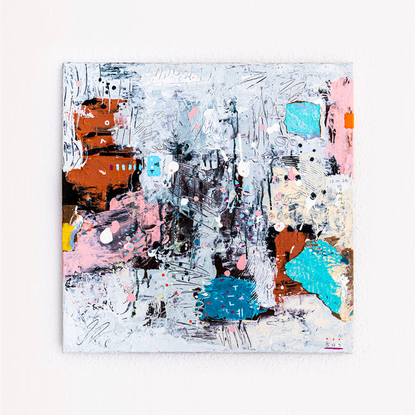 Abstract Painting – Original Acrylic & Oil Painting on Canvas, Mixed Media Modern Painting  – Rhythmus Silentii (20"x20" | 50x50cm)