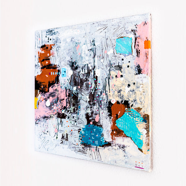 Abstract Painting – Original Acrylic & Oil Painting on Canvas, Mixed Media Modern Painting  – Rhythmus Silentii (20"x20" | 50x50cm)