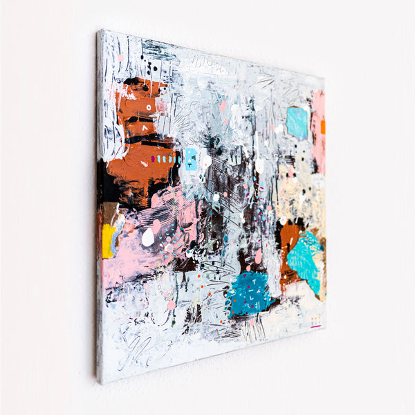 Abstract Painting – Original Acrylic & Oil Painting on Canvas, Mixed Media Modern Painting  – Rhythmus Silentii (20"x20" | 50x50cm)