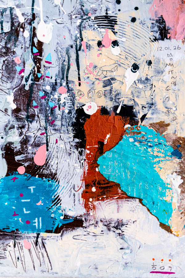 Abstract Painting – Original Acrylic & Oil Painting on Canvas, Mixed Media Modern Painting  – Rhythmus Silentii (20"x20" | 50x50cm)