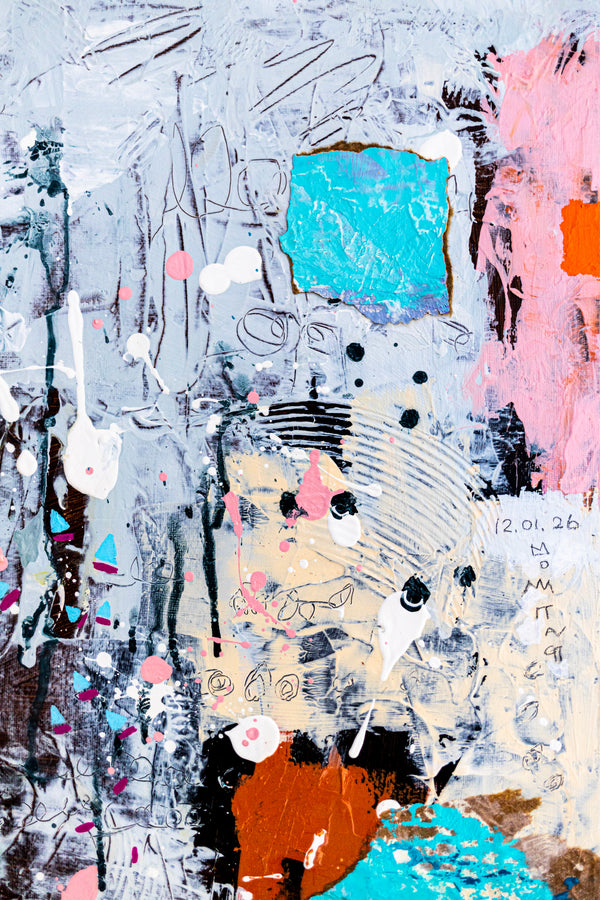 Abstract Painting – Original Acrylic & Oil Painting on Canvas, Mixed Media Modern Painting  – Rhythmus Silentii (20"x20" | 50x50cm)