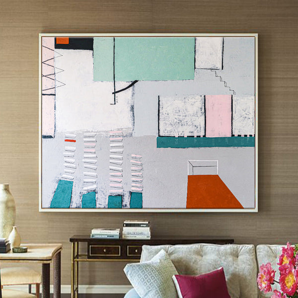 Geometric Abstract Painting in Acrylic, Modern Canvas Wall Art for Expression of the Quest for Solitude | Room XIX