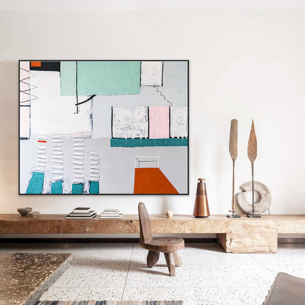 Geometric Abstract Painting in Acrylic, Modern Canvas Wall Art for Expression of the Quest for Solitude | Room XIX