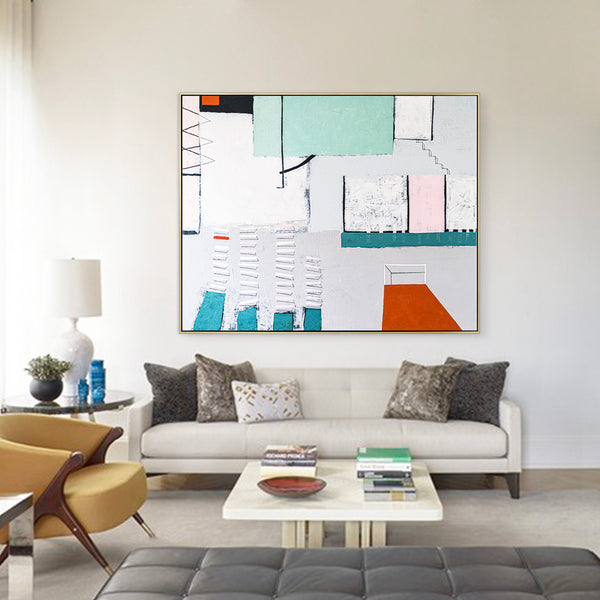 Geometric Abstract Painting in Acrylic, Modern Canvas Wall Art for Expression of the Quest for Solitude | Room XIX