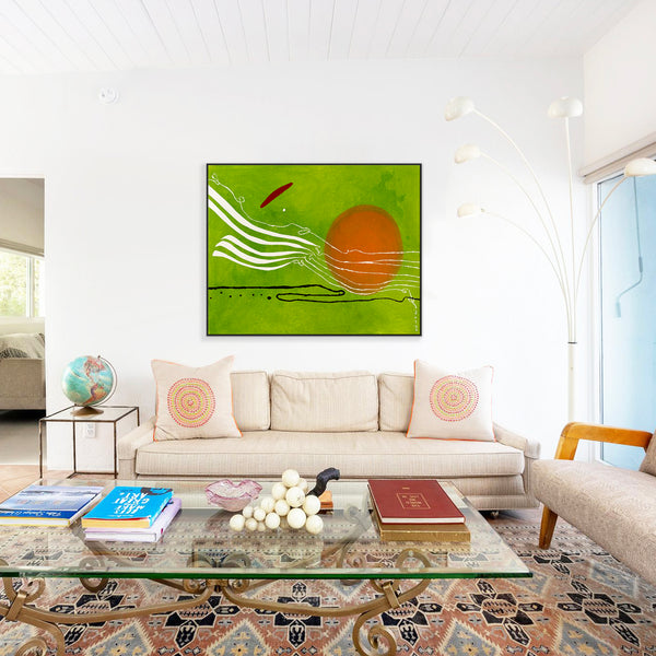 Tranquil Green Modern Abstract Original Painting, Canvas Wall Art Infused with Peaceful Minimalism | Scattered melody (50"x40")