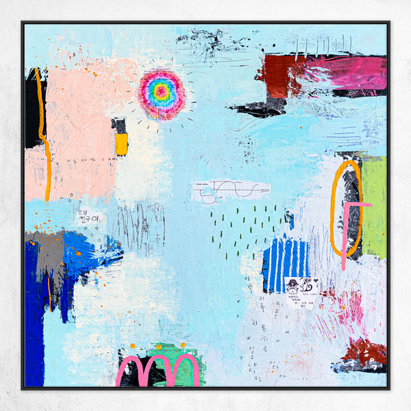 Original Abstract Sky Blue Painting Mixed Media Modern Canvas Wall Art | Sello (36"x36")