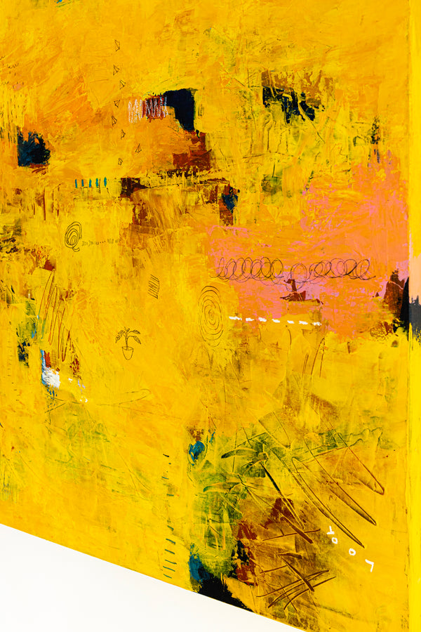 Bold Yellow Modern Expressionist Abstract Painting, Canvas Wall Art Centered on Minimal Visuals | Sensus (46"x46")
