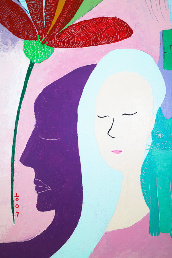 Abstract Expressionism in Modern Abstract Original Painting, Wall Art with Women and Cats Theme | She and her purple shadow (30"x40")