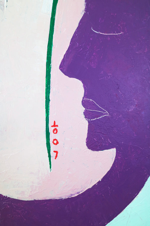 Abstract Expressionism in Modern Abstract Original Painting, Wall Art with Women and Cats Theme | She and her purple shadow (30"x40")