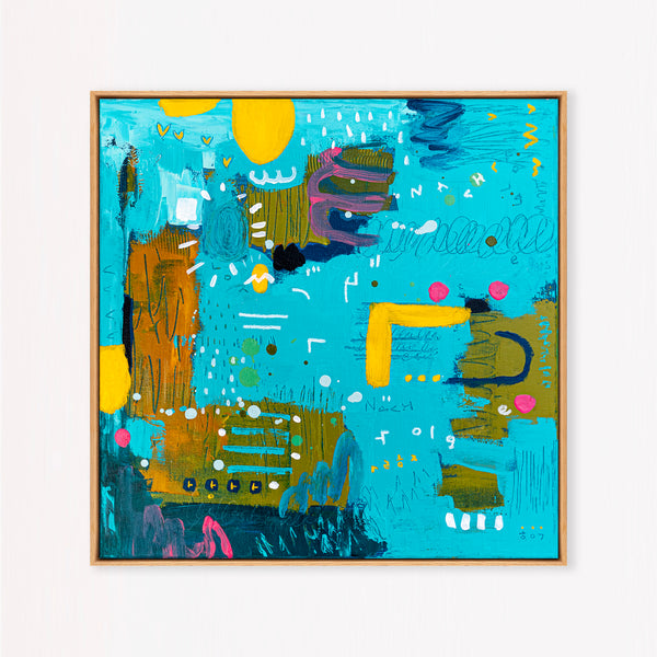 Abstract Painting – Original Acrylic & Oil Painting on Canvas, Mixed Media Framed Painting – Signs of a Quiet Day – 20"x20" (50x50cm)