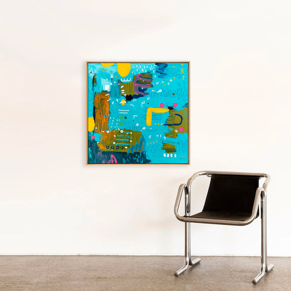 Abstract Painting – Original Acrylic & Oil Painting on Canvas, Mixed Media Framed Painting – Signs of a Quiet Day – 20"x20" (50x50cm)