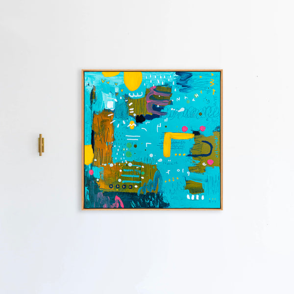 Abstract Painting – Original Acrylic & Oil Painting on Canvas, Mixed Media Framed Painting – Signs of a Quiet Day – 20"x20" (50x50cm)